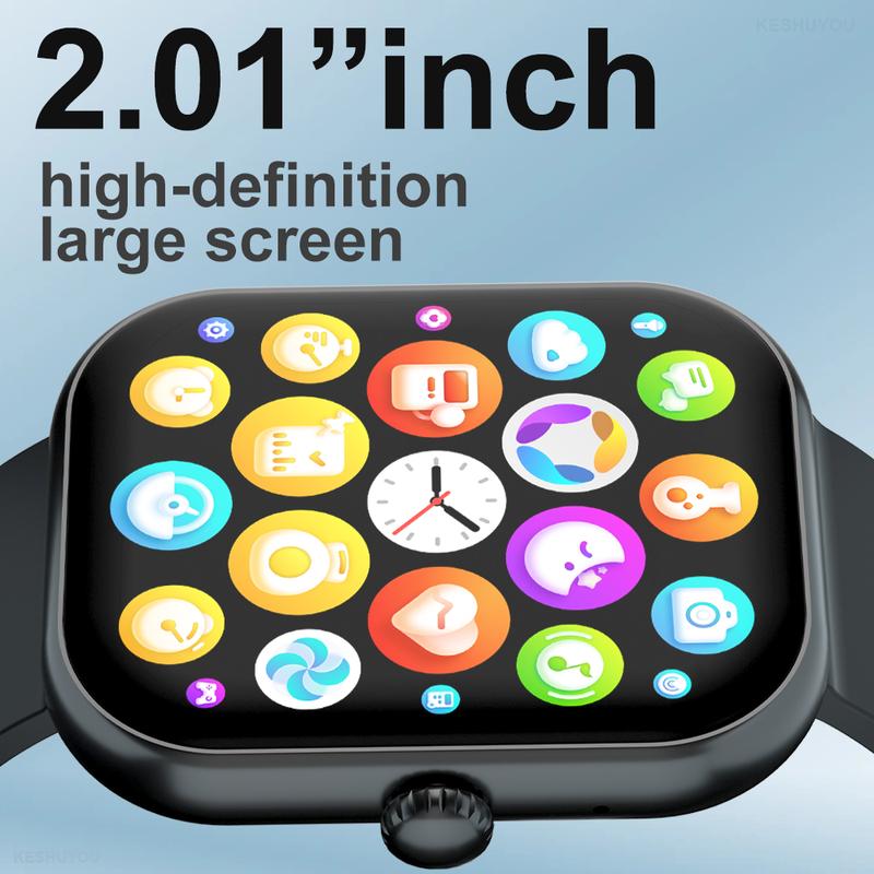 Men's & Women's Smartwatch Newest 2.01” HD Touch Screen Receive/Dial Calls Play Music Sedentary Reminder Alarm Clock Stopwatch Calculator IP68 Waterproof Multiple Sport Modes DIY Wallpaper Gift for Android & iPhone