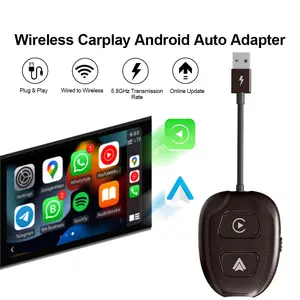 2-in-1 Wireless CarPlay Adapter & Android Auto Adapter - Converts Wired to Wireless, Fast and Easy Use, USB Plug & Play, 5.8GHz Transmission Rate