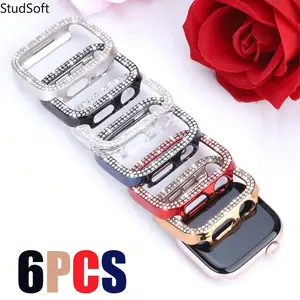 2026NEWPack of 6 Double-Row Sparkling Rhinestone Apple Watch Cases for Series 11, 10, 9, 8, 7, 6, 5, 4, and SE. Sparkling and Luxurious, These Protective Cases Feature a Blister Pack. Compatible with iWatch Sizes 46mm, 45mm, 44mm, 42mm, 41mm, and 40mm.