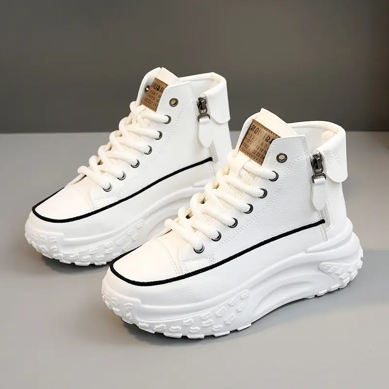 Ubetif Ladies' And Ankle Boots, Casual Shoes With ZipperDesign, High Cut Thick Sole, Versatile And Comfortable,Student Shoes.Fashion Trendy Versatile Solid Color HighTop Women's Shoes, Casual Comfortable Thick SoledWomen's Shoes