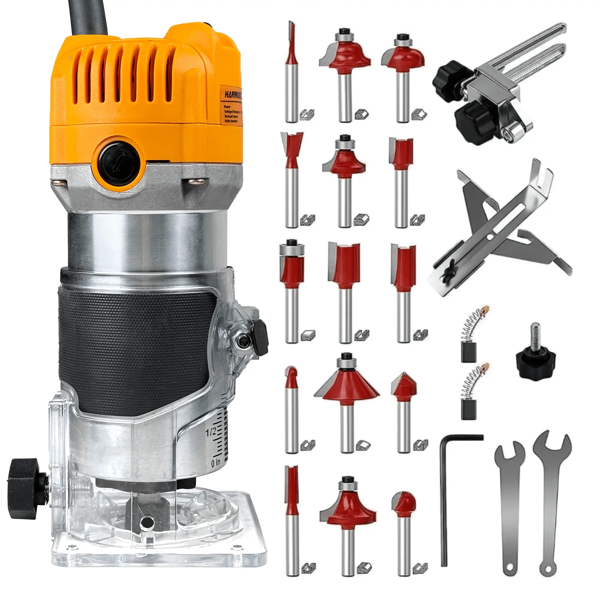 800W Compact Wood Router with Fixed Base & 15-Piece Cutter Set | 35000 RPM Brushless Edge Trimmer for DIY Woodworking