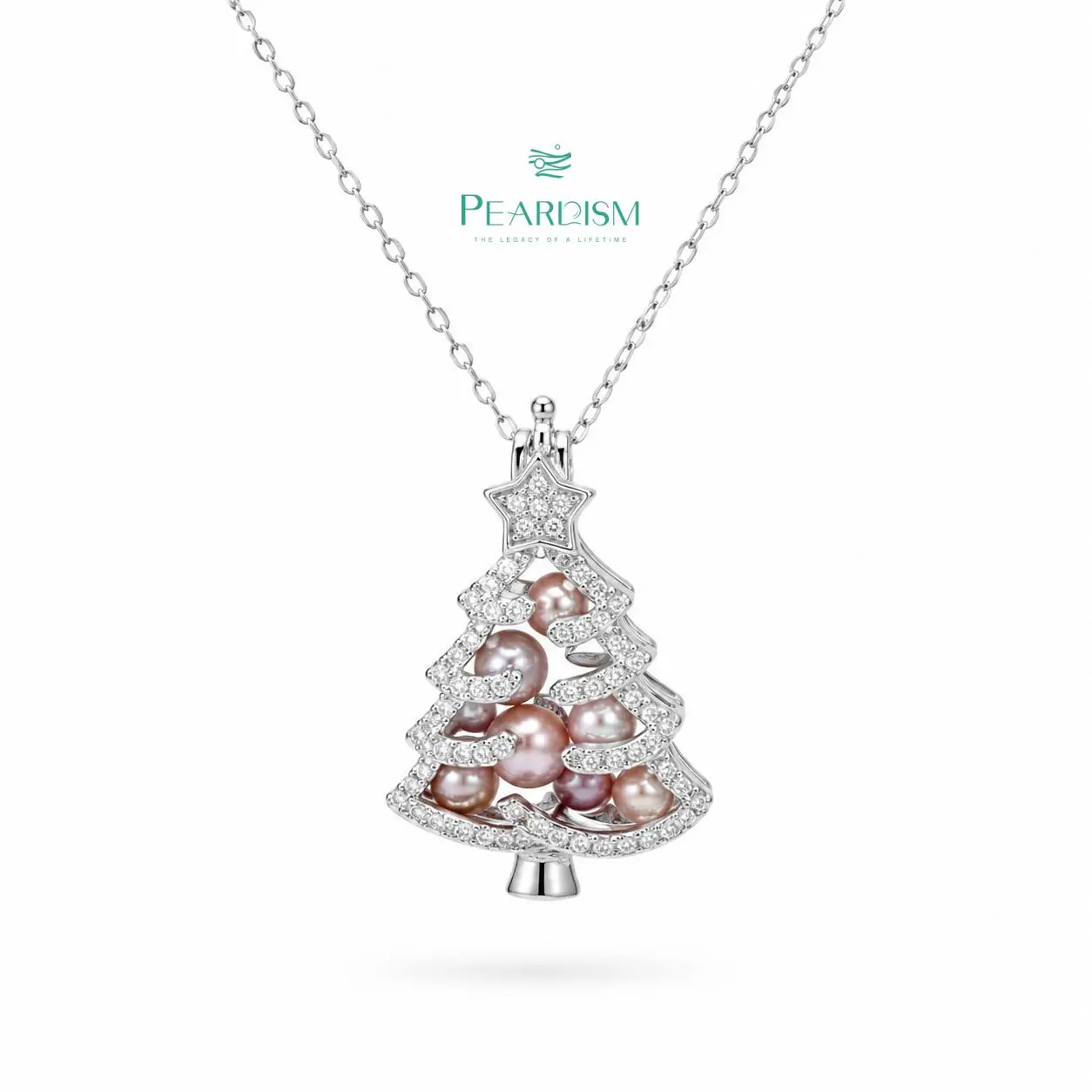 PEARLISM S925 Silver Christmas Tree Pendant Necklace | 4-5mm AK Pearls Accent, Bonus Silver Chain Included-OFEP001