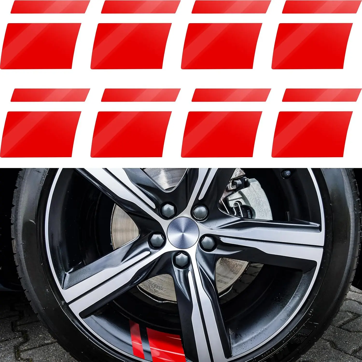 8 Pcs Wheel Rim Decal Stripes Car Decals for 18-21 Inch Wheels, Red | For 18-21" Wheels, Dual Hash Stripe Design, Reflective Tire Edge Safety Decals, Automotive Decoration Accessories