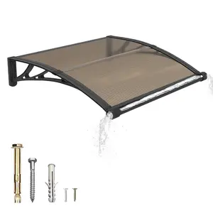 Large Drainage Sink Awning for Door Entrance Window 32-120 Inches ABS Plastic Bracket Polycarbonate Cover UV Rain Snow Protection for Porch Patio Deck Wall Mounted Easy Installation