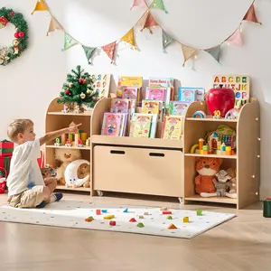 ONBRILL Kids Bookshelf with Reading Nook, 64.5" Toy Storage Organizer with Movable Bench with 3 Storage, Kids Bookcase with 3-Tier Bookshelf, 6 Storage Cubbies, Toy Box & Chest for Bedroom, Playroom【HolidayHaul】