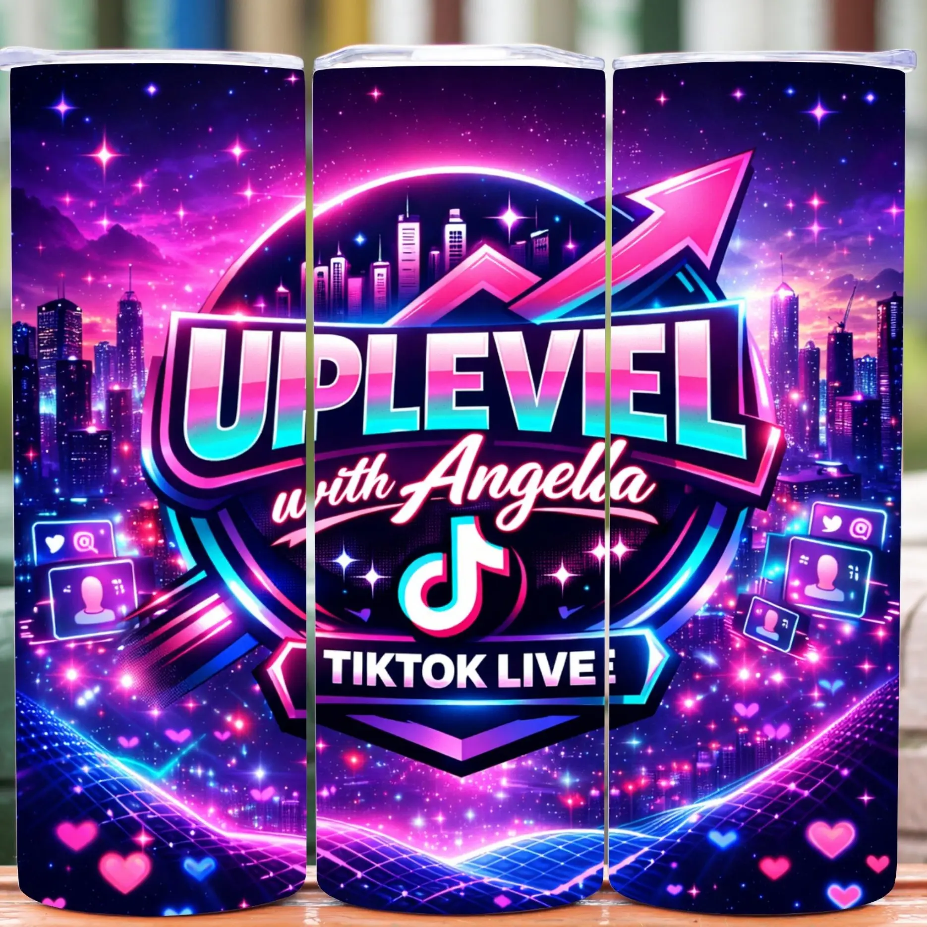 Uplevel With Angela Tumbler 20oz 30oz | TikTok Live Growth Cup | Glitter & Standard Tumblers | Engagement Room Merch