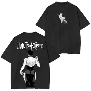 valentine shirts Jujutsu Kaisen Anime 6Oversized Washed T-shirt Men Women Street Hip Hop Female Male Clothing Heavy Cotton Loose Soft Short Sleeve