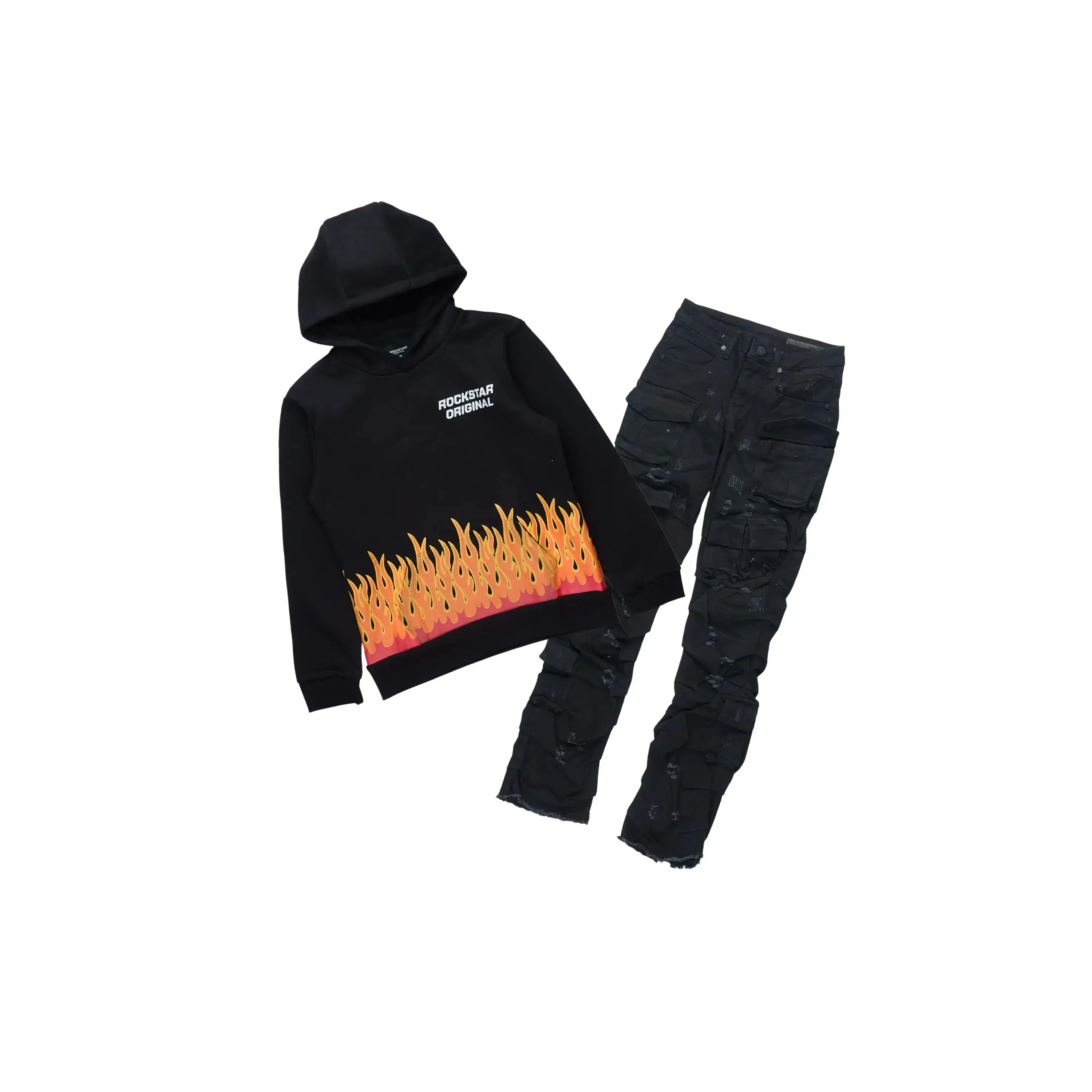Boys Roeland Black Hoodie & Gentry Black Stacked Jean Set