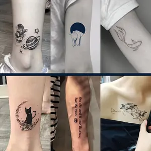 6-Pack Herbal Tattoo Stickers - Realistic Designs Including Cats, Flowers, Fish, Planets, etc. - Waterproof, Wear-Resistant, Lasts 7-15 Days - Perfect for Painless Temporary Tattoos, Waterproof Tattoos | Floral Tattoo Designs | Paper Tattoo Stickers