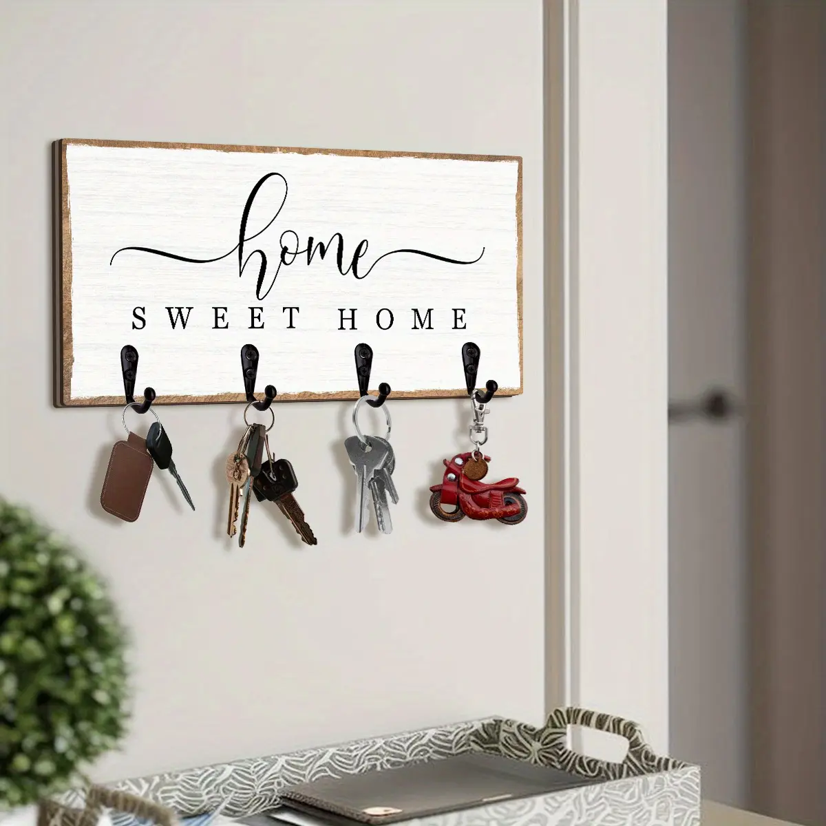 "Home sweet home" Wooden Wall Key Holder with 4 Hooks, Key Hanger Wall Mount, Home Organizer Hook, Wall Mounted Organizer, Home Decor, New Home Gifts, Modern Rustic Home Decor, Kitchen Accessories, Bathroom Decor, Bedroom Decor