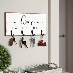 "Home sweet home" Wooden Wall Key Holder with 4 Hooks, Home Decor, New Home Gifts, Modern Rustic Home Decor, Kitchen Accessories, Bathroom Decor, Bedroom Decor