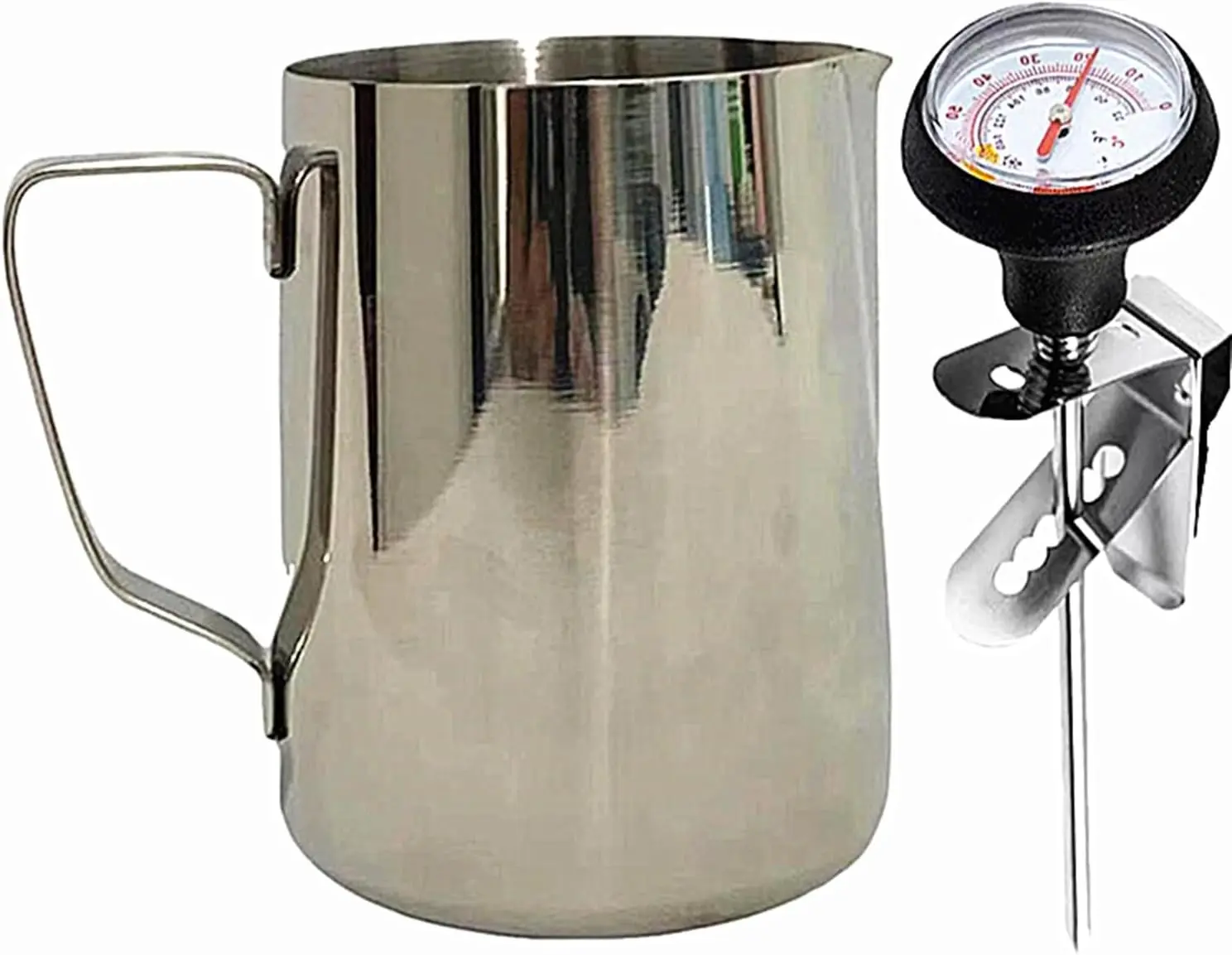 Milk Frothing Pitcher for Coffee, Barista Frother Cup,Steaming Jug (21 Ounces with Thermometer Pen)