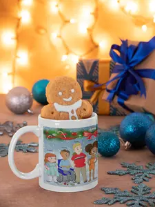Gift Mugs - Festive Design with Gingerbread Character and Christmas Ornaments for Holiday Gifting Drinkware Reusable