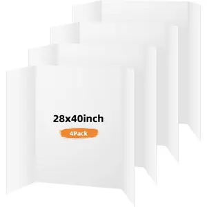 4 Pack Trifold Poster Board, 28x40 Inches White Presentation Board, Portable Display Board for Science Fair, School DIY Project and Business Exhibitions