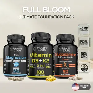 Health Dose Full Bloom Ultimate Foundation Pack (Triple Magnesium, Vitamin D3 + K2, Glucosamine & Chondroitin)