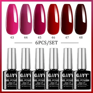 GAVY 6-Pack Gel Nail Polish Set (Bottles #43-48, Red Pink Solid Shades, Set-1) - UV LED Cured, Soak-Off, 5-Free, Long-Lasting, High-Gloss Salon-Quality Nail Art Kit for Women, DIY Home Manicure Gift