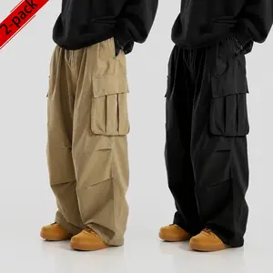 Unisex 2-pack Y2K street-style cargo pants. Men’s loose wide-leg floor-length cargo pants with large side pockets and multiple pockets—casual streetwear pants that are versatile and stylish, very comfortable to wear and perfect for casual and streetwear l