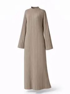 Winter Loose Abaya for Muslim Women Soft Ribbed Knit Cozy Fall & Winter Wear Elegant Breathable Design 22% Polyamide 28% Polyester 50% Viscose Cold Wash Only