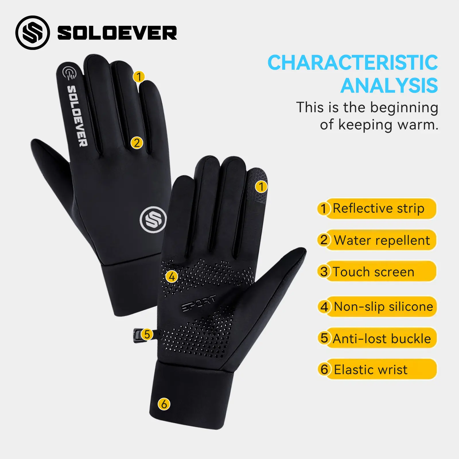 SOLOEVER Outdoor Riding Gloves, Touchscreen and Windproof Full-Finger Gloves for Sports, Travel, Cycling and Daily Activities Unisex US Skiing