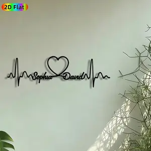 1pc Heartbeat with Name Metal Wall Art, Personalized Heartbeat Statue Mural, Intricate Craftsmanship, Perfect for Valentines Day, Anniversary Decor, Perfect for Bedroom Living Room Office Decor, Ideal Gift for Personalized Decor Enthusiasts.