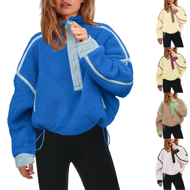 Naeduo Women's Half Zip Sherpa Fleece Pullover Soft Oversized Sweatshirt with Pockets Warm Fuzzy Sweater Long Sleeve Casual Basic Style Hoodie for Hyrox SpringStatements