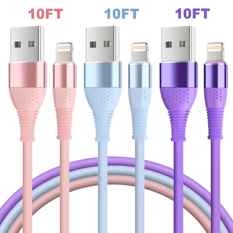 10FT Charging Cable For iPhone USB-A TO Lightning Charging Cable  Compatible with iPhone 14/13/12ProMax/12Mini/11 Pro/XS Max/ XR/X/8/7/6Plus Phones