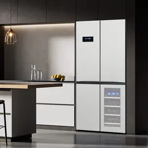 Fridge 4 Door Stainless Steel Refrigerator, 21 Cu.Ft Counter Depth Stainless Steel Refrigerators, Multifunctional Fridges With Wine Cooler for Kitchen, Bedroom, Office