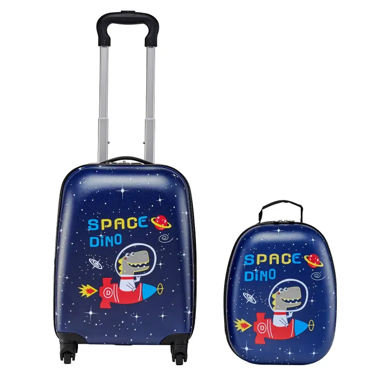 VEVOR 2-Piece Kids Travel Luggage Set, 18in Hardside Rolling Spinner Suitcase, Lightweight Graphic Dinosaur Hard-Shell Backpack, Airline-Approved ABS Plastic, Holiday Gift for Boys & Girls, 18 Inches, Spinner Wheels