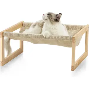 Dog Bed, Large Breathable Cat Bed, Wooden Cat Hammock for Outdoor, 21 X 16.5 Inch Elevated Pet Furniture Suitable for Kitty, Puppy, Rabbit, Bunny and Small Animal
