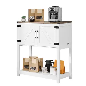 【Summervibes】VEVOR Coffee Bar Cabinet 3-Tier Coffee Bar Table with Magnet Doors Brown White