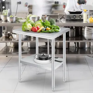 Heavy Duty Stainless Steel Prep Table with Adjustable Undershelf Rounded Corner Design Commercial Worktable for Restaurant Kitchen & Outdoor