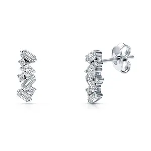 BERRICLE Sterling Silver Cluster Bar Stud Earrings for Women, Cubic Zirconia CZ