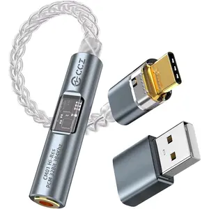 USB C to 3.5mm Audio Headphone Adapter with CX31993 MAX97220 Dual Chip Hi-Res DAC, Dongle usbc to Aux Adapter, CCZ CM01 8 Strand Single  Copper -Plated IEM  for KZ ZS10 PRO (Blue)