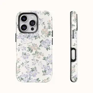 Phone Case: Stylish 2-in-1 Case & Screen Protector — Featuring a Purple Floral Design. Constructed with a robust dual-layer structure, it offers exceptional durability and drop protection, and is compatible with the iPhone 11 through 17 series.