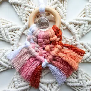 Suncatcher Car Charm | Multicolor Fringe | Boho Macrame Charm | Rainbow Charm | Car Accessories | Crystal | Gift for Her | Recycled Cotton