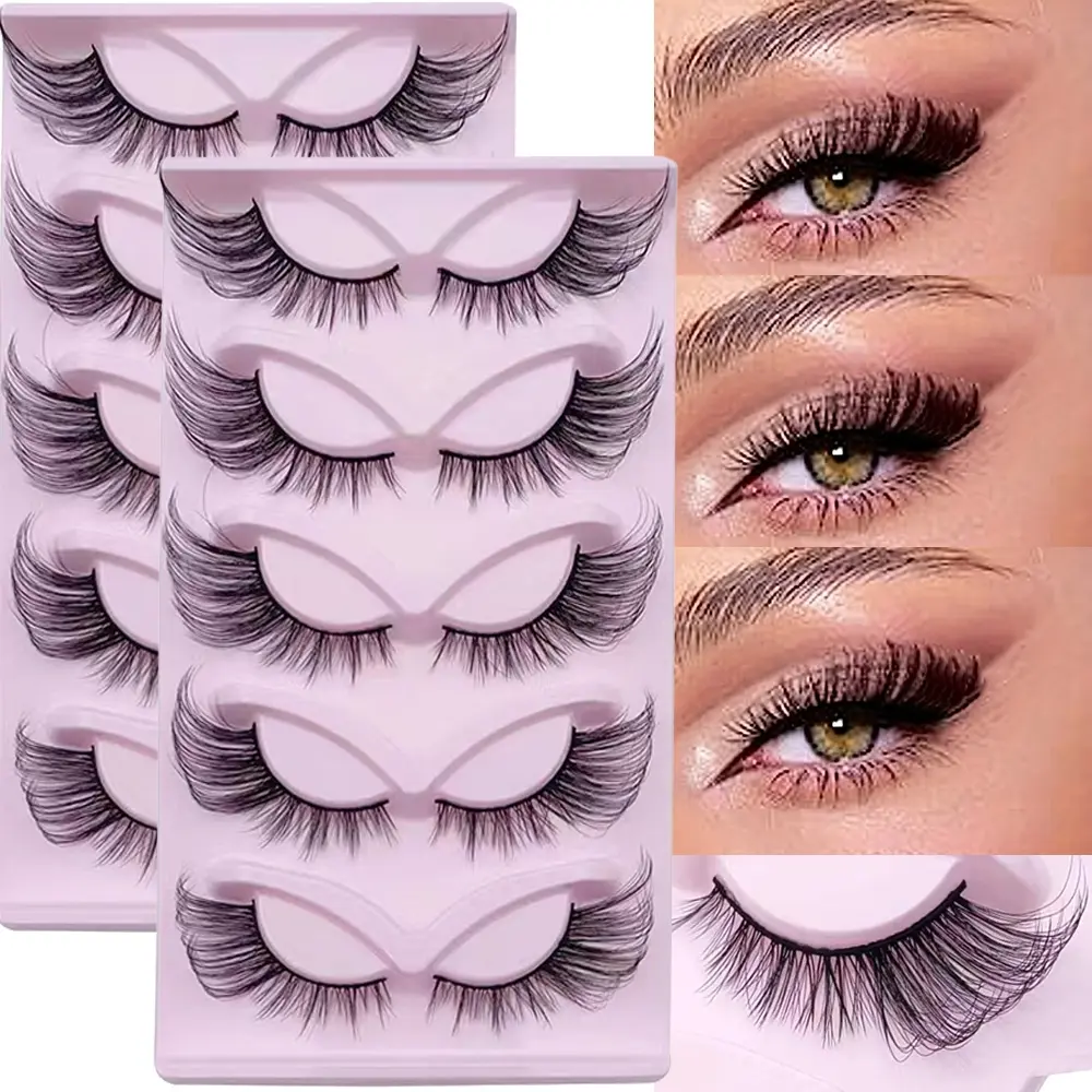 Fox Eye Lashes 24mm Wispy Faux Mink Synthetic, Fluffy Cat Eye Lashes Extensions, 10 Pairs/2 Pack Makeup False Eyelashes Fake Lash for Dramatic Look Cosmetic False Lashes