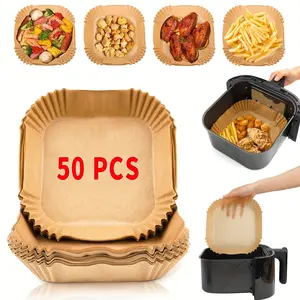50pcs A Kitchen Essential Premium Air Fryer Paper Liners - Square, Suitable for 2-8 Quart Air Fryers, Perfect for Frying, Baking, Cooking, Grilling, Microwaving, Easy to Clean, No Tray Needed