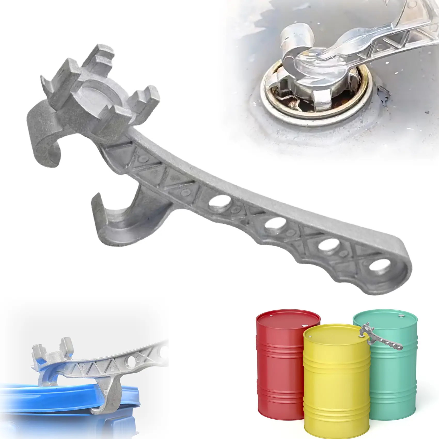 2024 Multifunction Aluminum Bung Wrench, 5 Gallon Pail Opener, Metal Bucket Opener, Lid Remover Opener Tool, Fits 2" and 3/4" Bung Caps, Metal Can Ope