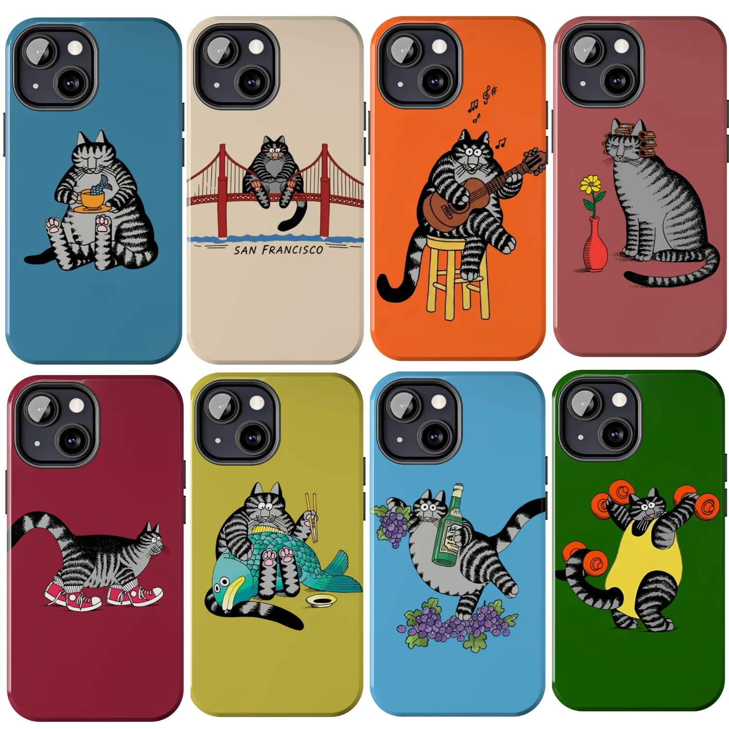 Funny Fat Cat Phone Case, Black Klibann Cat Cover Aesthetic For 17 16 15 14 13 12 11 , Cute Cartoon, Silly Cat Gift, Whimsical Animal Shell, Trendy, Durable