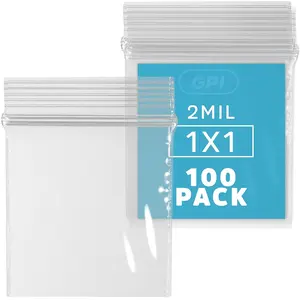 Pack of 100 1" x 1" 2.5 Mil Thick, Clear Plastic Jewelry Zip Bags, Reclosable Strong Poly Baggies with Resealable Zip Top Lock for Pills, Meds, Jewelry, Travel, Storage, Packaging & Shipping.