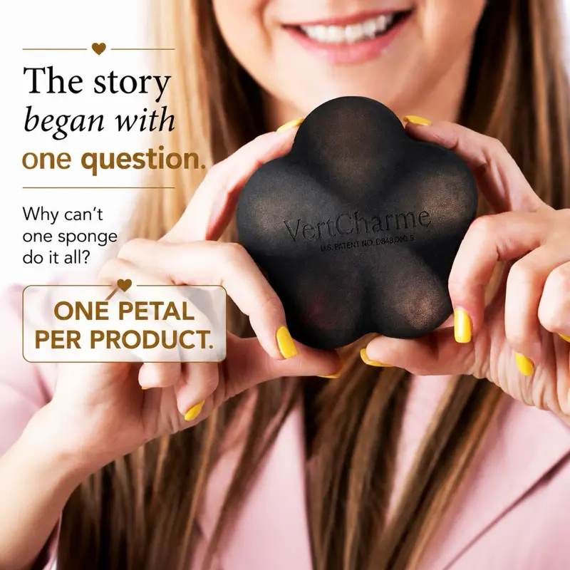VertCharme 5-Petal Makeup Sponge – Latex-Free Patented Flower-Shaped Blender for a Smooth, Airbrushed Finish