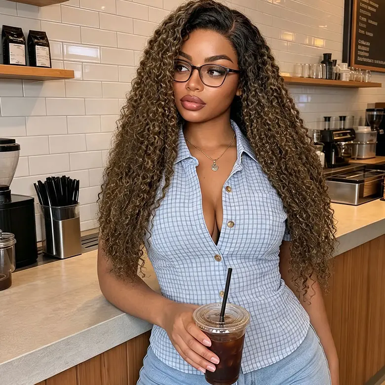 Unice Ash Brown With Dark Roots Curly Wig Pre-cut 7x5 HD Lace Closure Human Hair Wigs Natural Scalp Ready to Wear Beginners Friendly