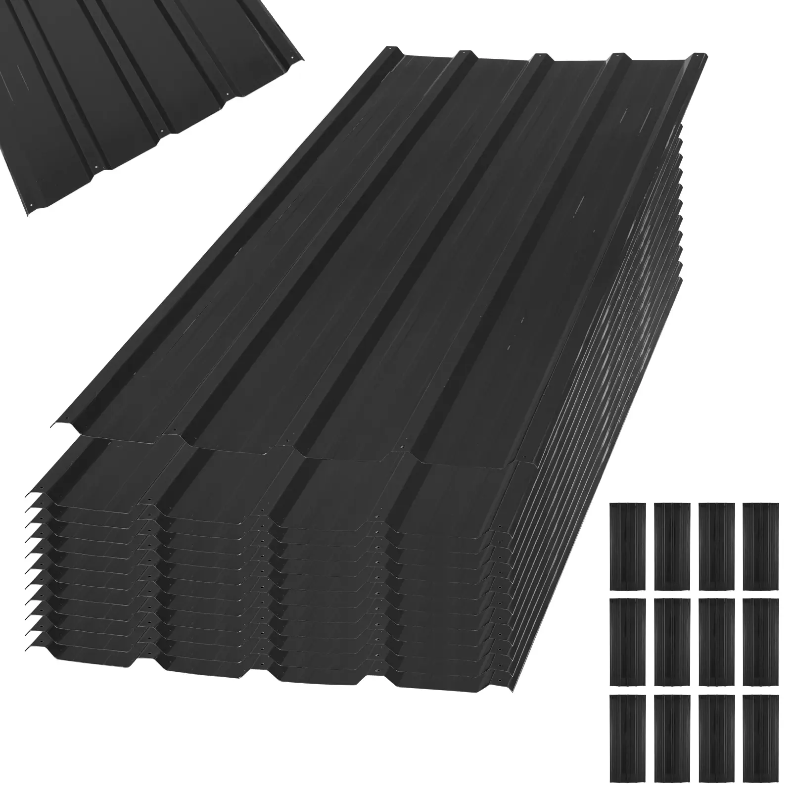 12pcs Galvanised Metal Roofing Sheets, 110x45cm Trapezoidal Grooved Roof with Waterproof Tiles, Metal Corrugated for Garage,Greenhouse and Carport(Black/Green)