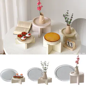 Round Minimalist Storage Rack Ornament Silicone Mold DIY Flower Stand Tea Tray Pastry Tray Plaster Mold