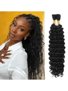 Human Braiding Hair For Boho Braids 18 Inch Deep Wave Bulk Human Hair For Braiding No Weft Brazilian Virgin Curly Human Hair Extension Wet And Wavy Micro Human Hair Braiding Hair 2 Bundles/Pack 100g