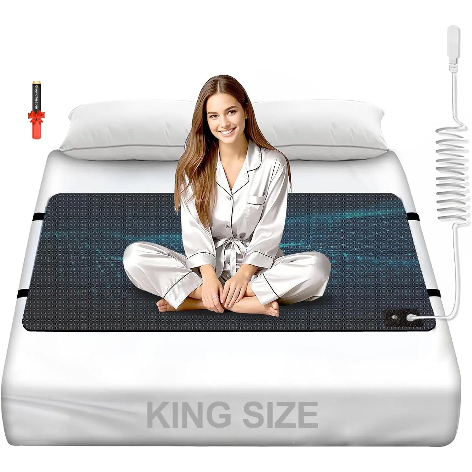 Grounding Mat for Bed, Carbon Fibre + PU Grounding Mattress for Improved Sleep and Pain Relief, Grounding Mat with Grounded, Test Pen (- 27"x 78")