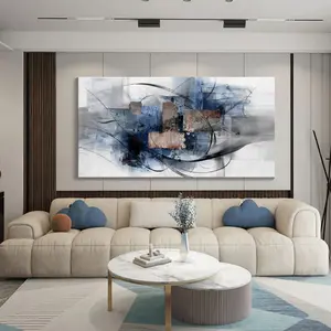 Mofutinpo Canvas Wall Art for Living Room Bedroom Office - Large Wall Art Decor - Abstract Wall Art - Modern Black and White PaintingsBlue and Grey Wall Decor Artwork and Pictures for Wall 24×48