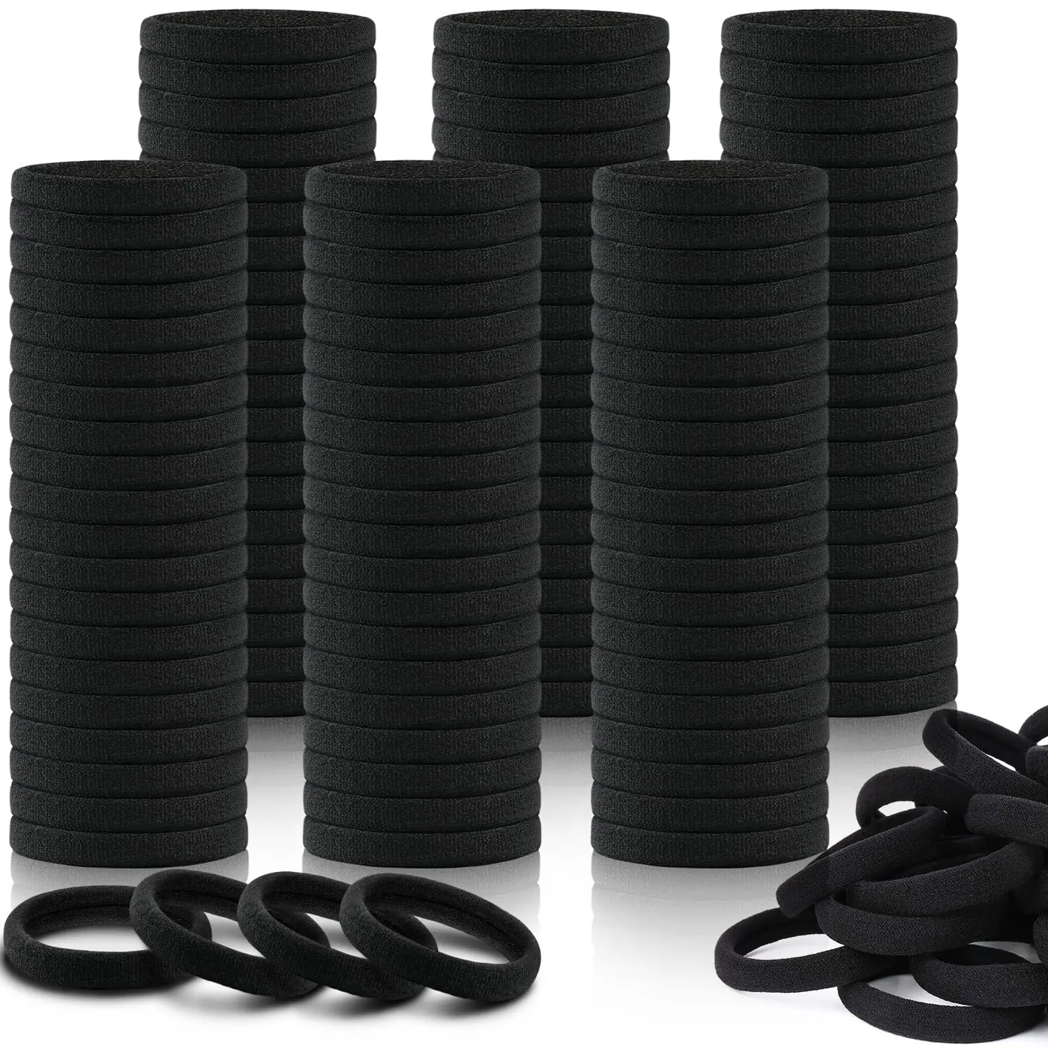 100PCS Black Elastic Hair Ties for Thick Hair –  Fashionable Simple, High Elasticity Hair Scrunchies, Seamless No Damage Elastic Ponytail Holders, Black Hair Band,Bulk Nylon Hair Elastics for Women