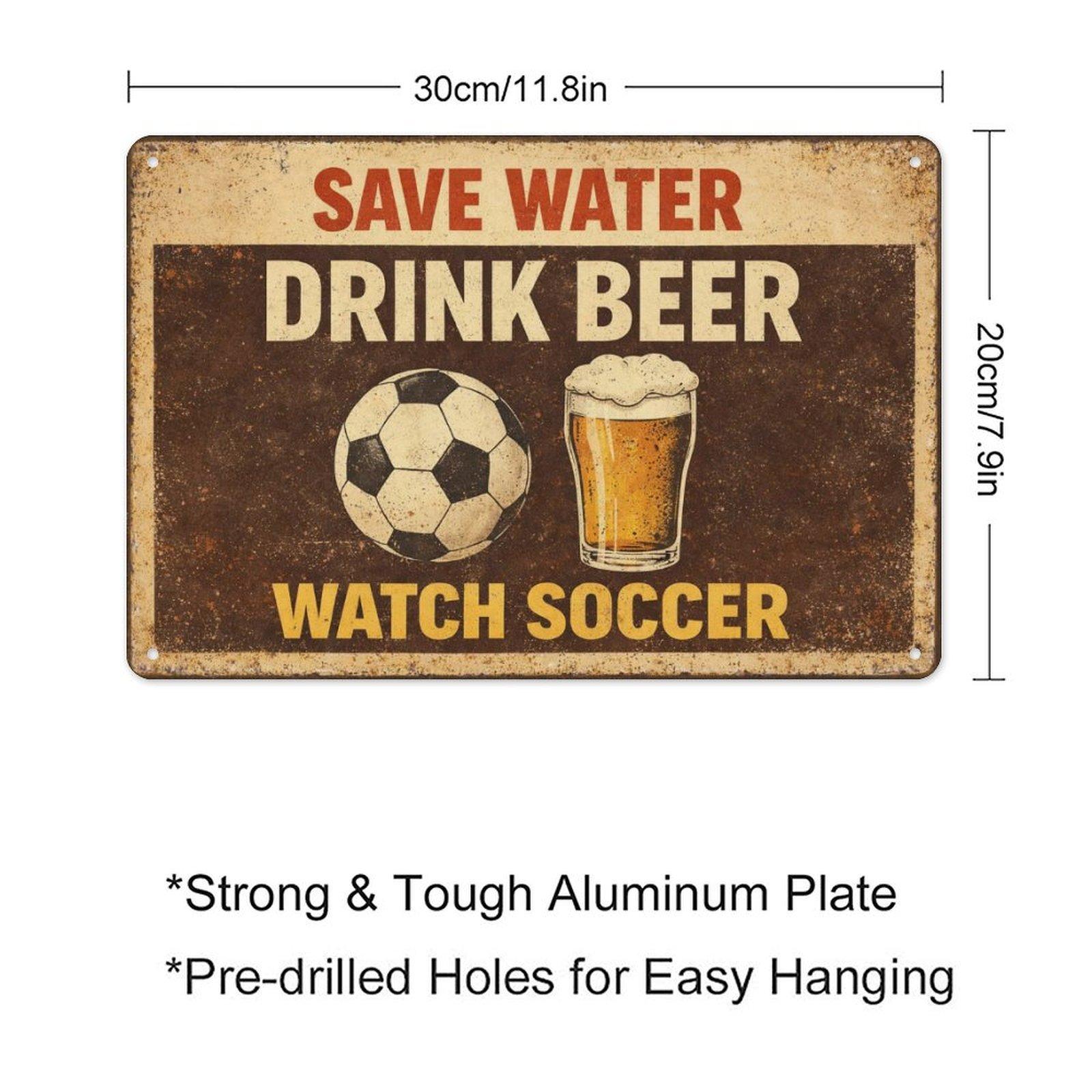Funny Soccer Beer Metal Sign 12x8 Inch Vintage Retro Wall Decor Football Fan Gift Game Night Bar Decor