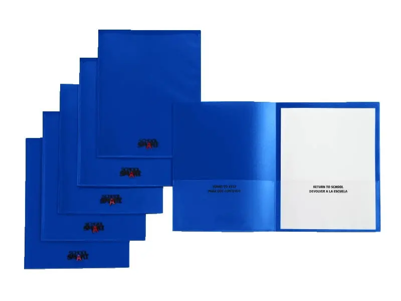 School Smart 1540637 Plastic Heavy-Duty Letter Size Take Home Folder, Blue, Pack of 24, Card Slot Business Card Holder, Customizable Front & Back Covers, Embossed Border, Maximum Protection, 2 Full-Size View Pockets